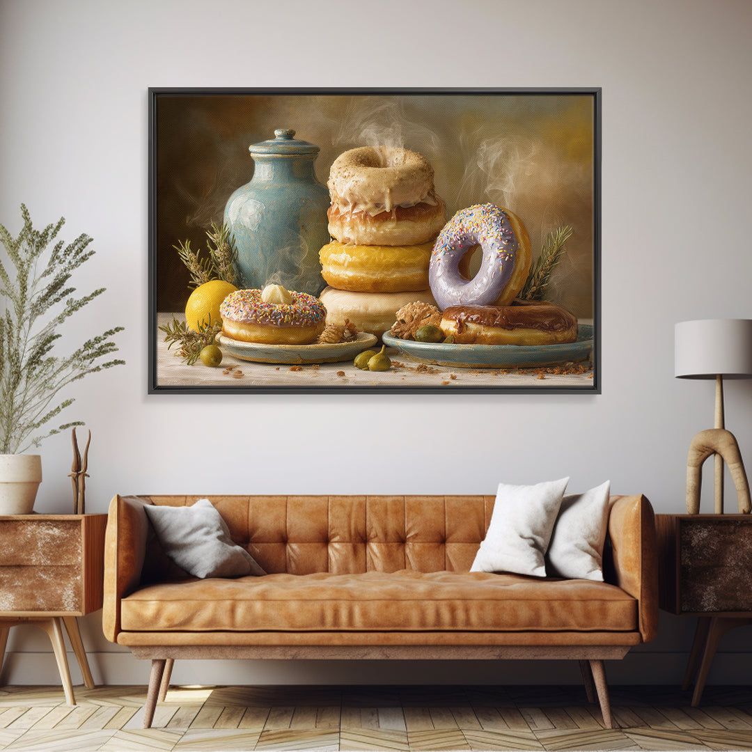 Whimsical Donut Assortment Framed Canvas Print, Bakery Art, Statement Artwork, Bakery Decor, Fine Art, Patisserie, Art Print, BAK-3x2-85