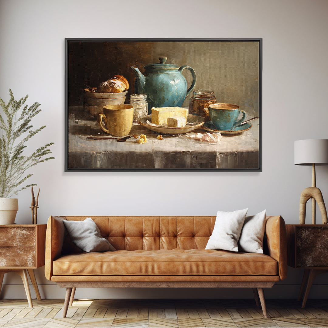 Painterly Eclair and Coffee Still Life Canvas Print, Bakery Art, Print, Bakery Decor, Fine Art, Patisserie, Food Art, BAK-3x2-88