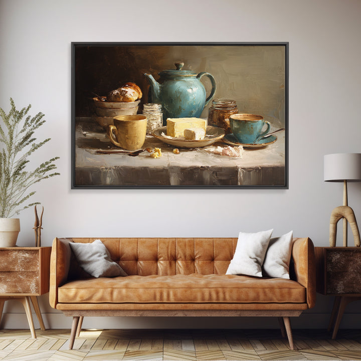 Painterly Eclair and Coffee Still Life Canvas Print, Bakery Art, Print, Bakery Decor, Fine Art, Patisserie, Food Art, BAK-3x2-88
