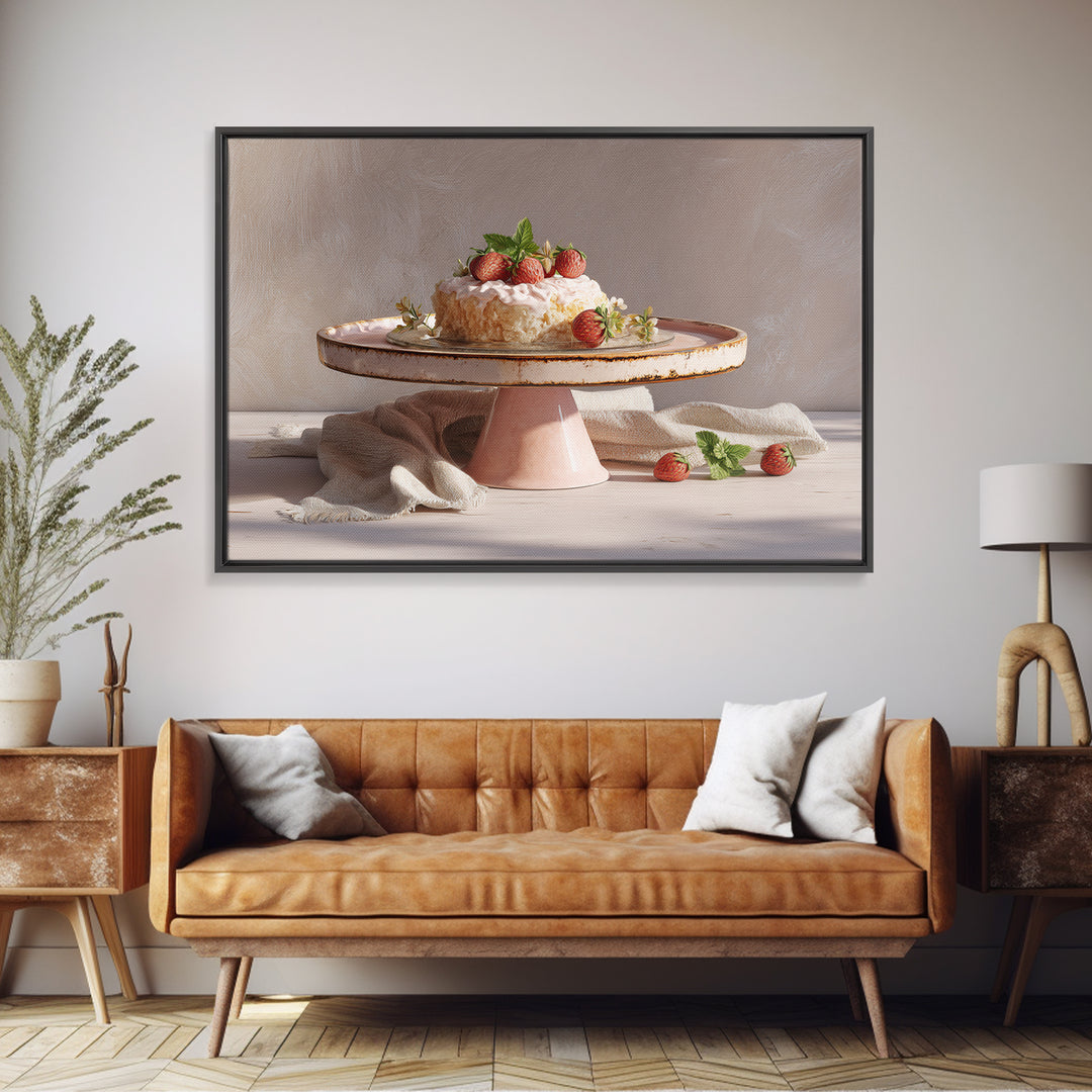 Pastel Cake Stand Canvas Print, Bakery Art, Boho Decor, Bakery Decor, Oil Painting, Patisserie, Kitchen Decor, BAK-3x2-89
