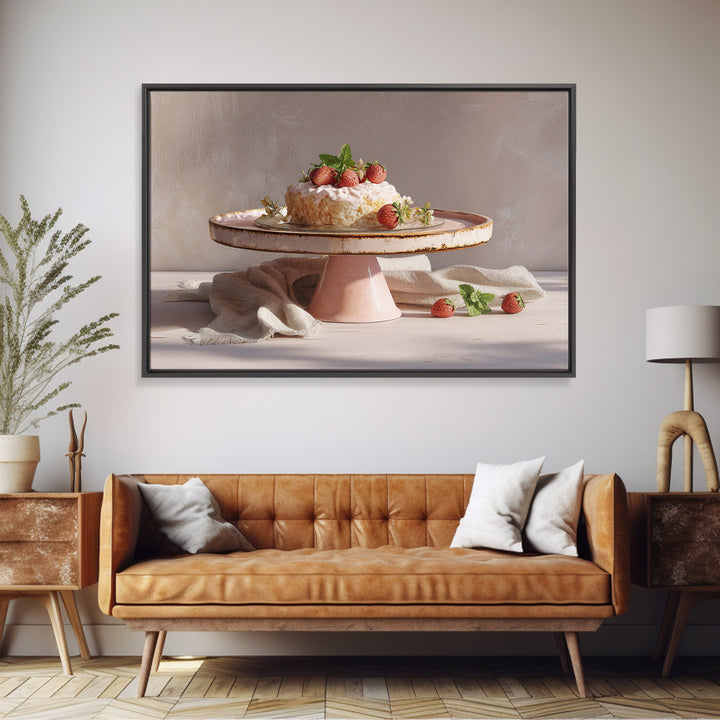 Pastel Cake Stand Canvas Print, Bakery Art, Boho Decor, Bakery Decor, Oil Painting, Patisserie, Kitchen Decor, BAK-3x2-89