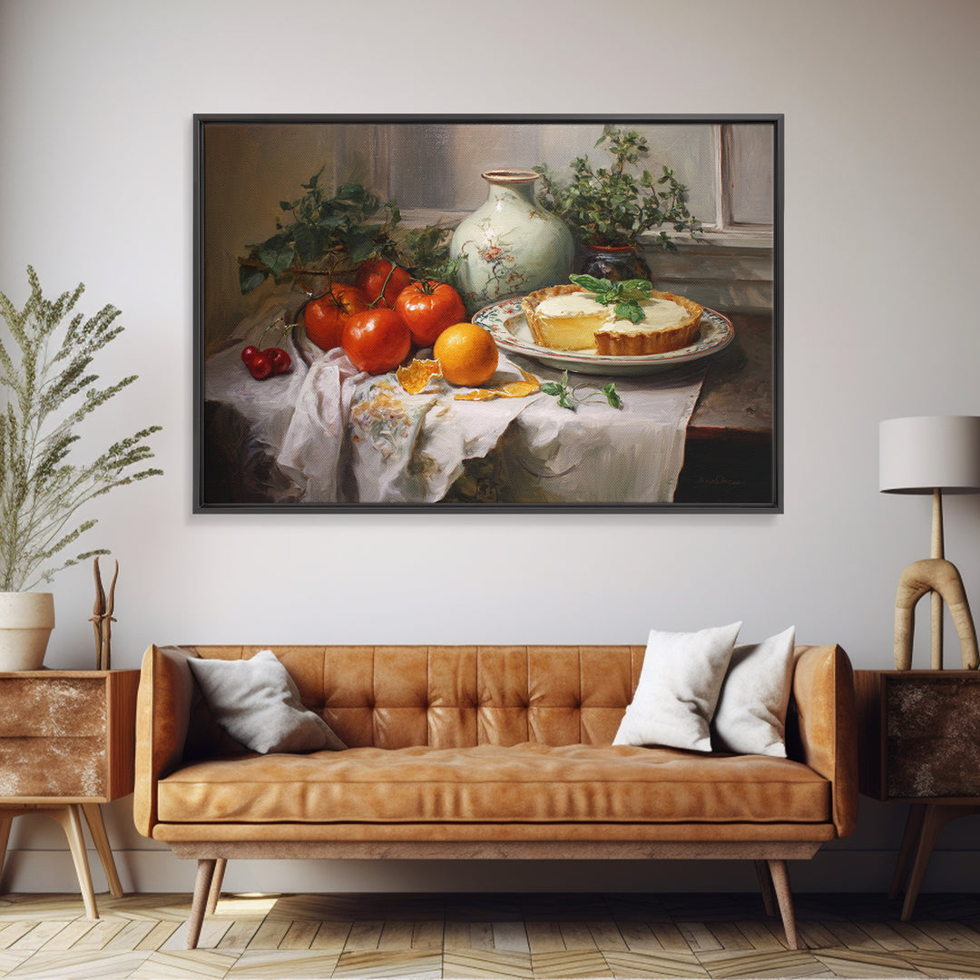 Cherry Tart Still Life Framed Canvas Print, Bakery Art, Neutral Wall Art, Bakery Decor, Fine Art, Patisserie, Statement Artwork, BAK-3x2-9