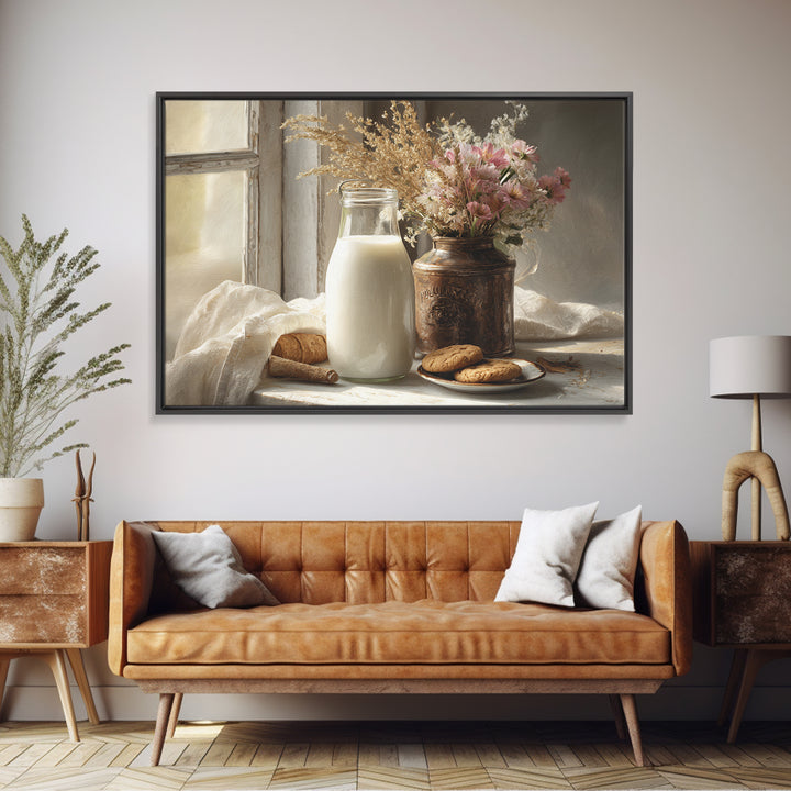 Milk Bottle and Cookies Nostalgic Still Life Canvas Print, Bakery Art, Fine Art, Bakery Decor, Patisserie, Textured Painting, BAK-3x2-98