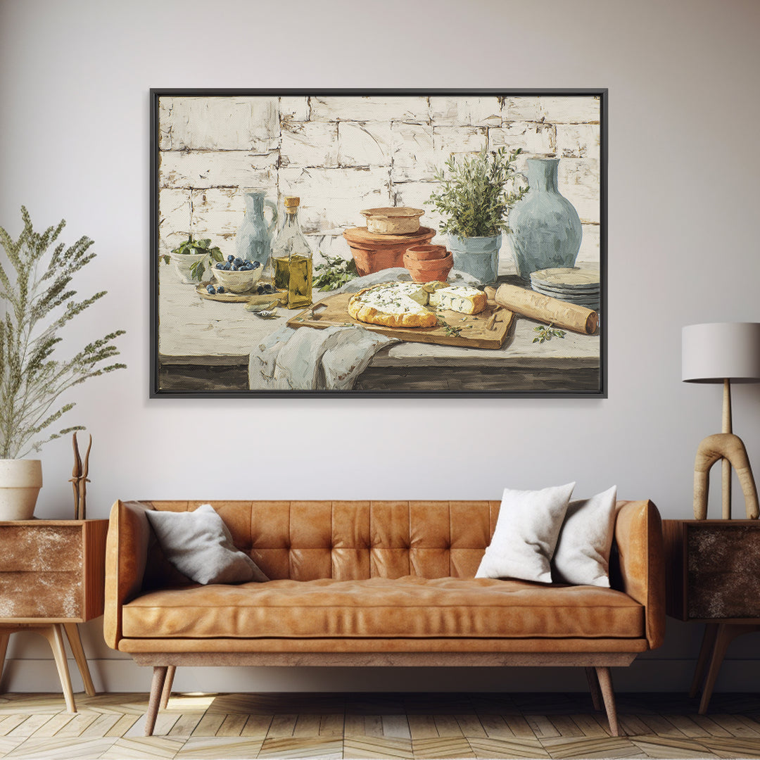 Blueberry Galette with Rustic Farmhouse Texture Framed Canvas Print, Bakery Art, Watercolor Painting, Bakery Decor, Patisserie, BAK-3x2-99