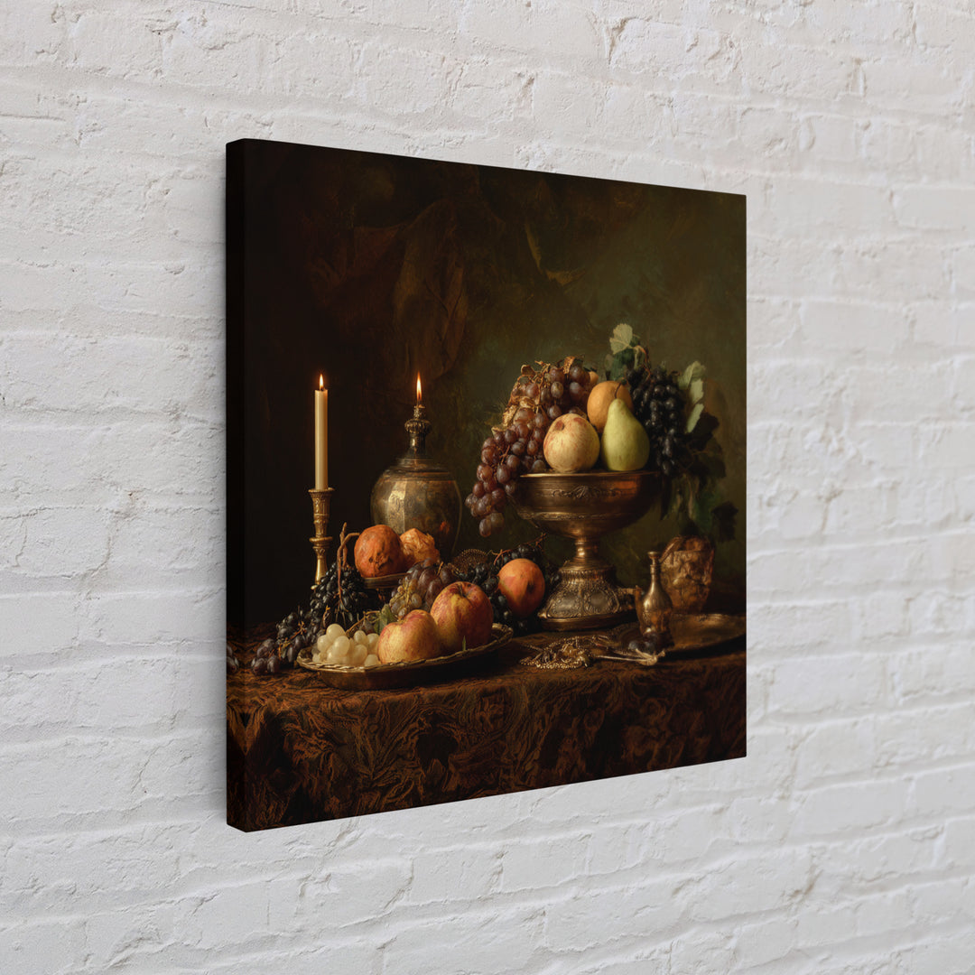 Dramatic Fruit Still Life Framed Canvas Print, Baroque Art, Living Room Wall Art, Living Room Decor, Fine Art, Ornate, BAO-1x1-1