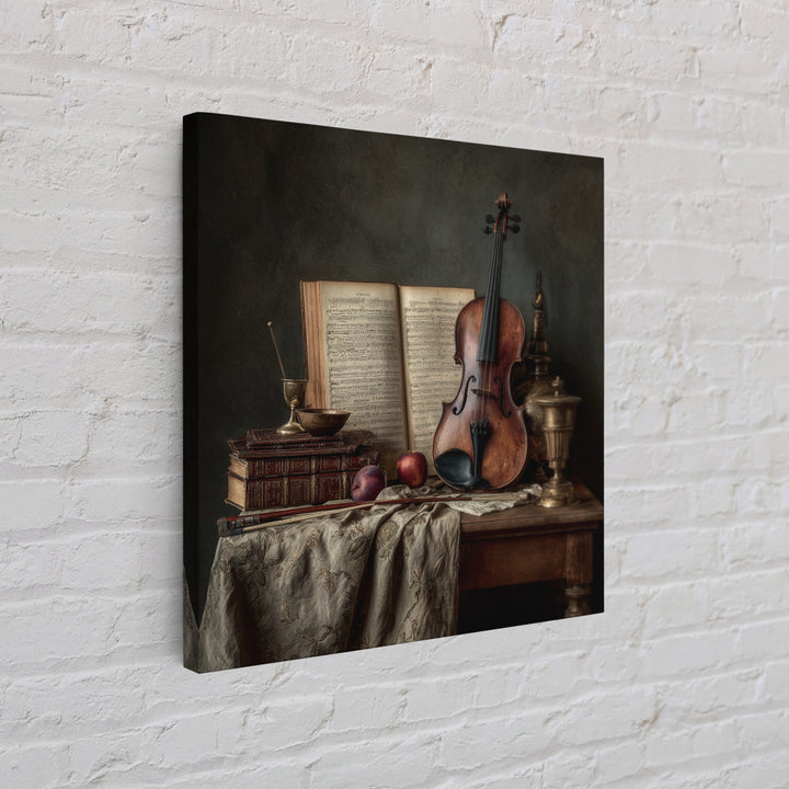 Baroque Violin and Sheet Music Still Life Framed Canvas Print, Baroque Art, Digital Wall Art, Living Room Decor, Ornate, BAO-1x1-11