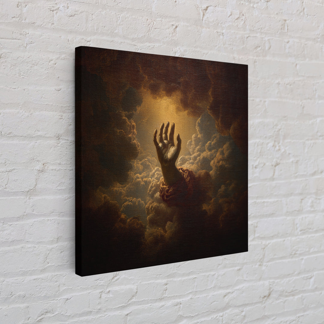 Angelic Hand Reaching Through Clouds Framed Canvas Print, Baroque Art, Modern Wall Art, Living Room Decor, Fine Art, Ornate, BAO-1x1-21