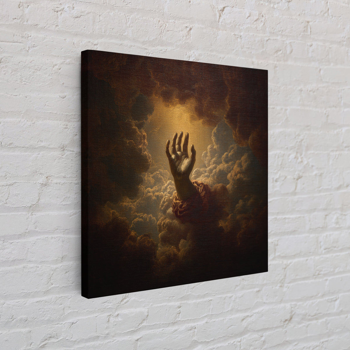 Angelic Hand Reaching Through Clouds Framed Canvas Print, Baroque Art, Modern Wall Art, Living Room Decor, Fine Art, Ornate, BAO-1x1-21