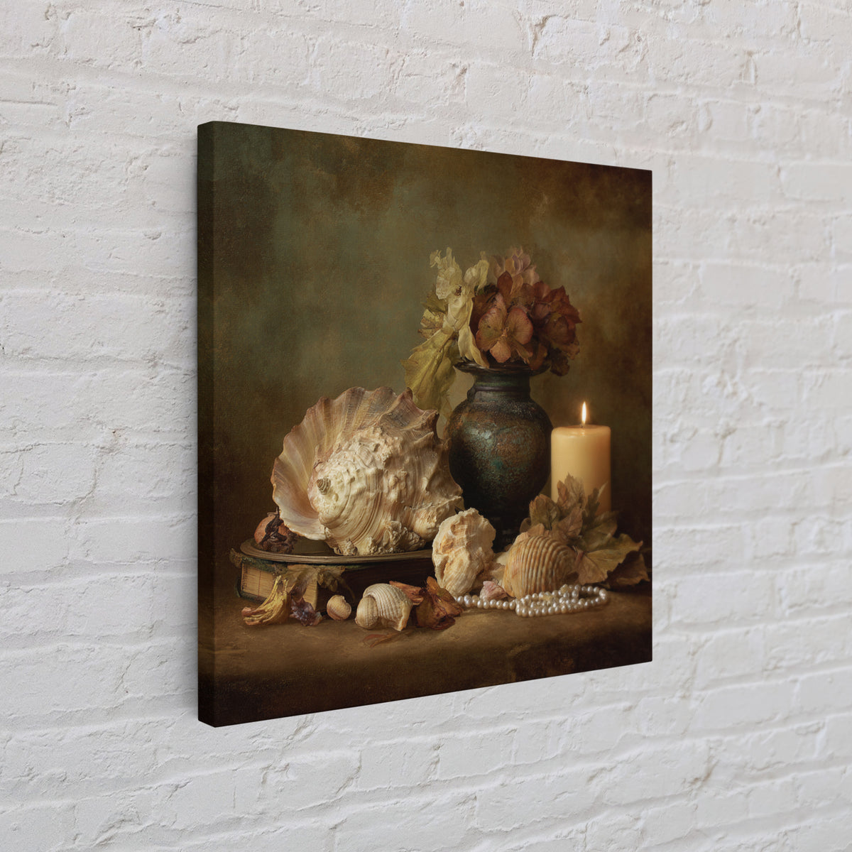 Ornamental Shell and Pearl Composition Canvas Print, Baroque Art, Dark Academia Decor, Living Room Decor, Oil Painting, Ornate, BAO-1x1-22