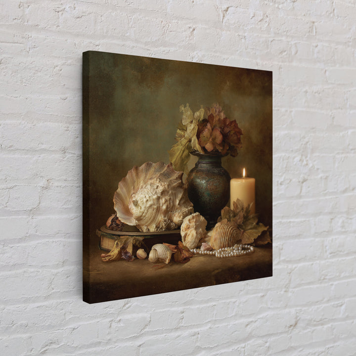 Ornamental Shell and Pearl Composition Canvas Print, Baroque Art, Dark Academia Decor, Living Room Decor, Oil Painting, Ornate, BAO-1x1-22