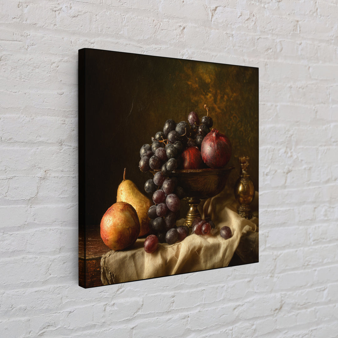 Dramatic Fruit Still Life Canvas Print, Baroque Art, Gallery Wall, Living Room Decor, Fine Art, Ornate, Neutral Decor, BAO-1x1-25