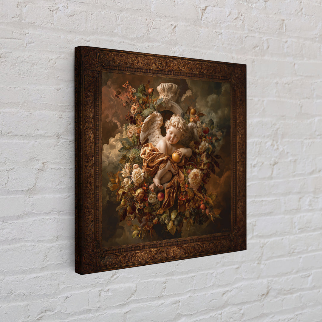 Ornate Cherub Figure Surrounded by Clouds and Canvas Print, Baroque Art, Moody Wall Art, Living Room Decor, Fine Art, Ornate, BAO-1x1-26