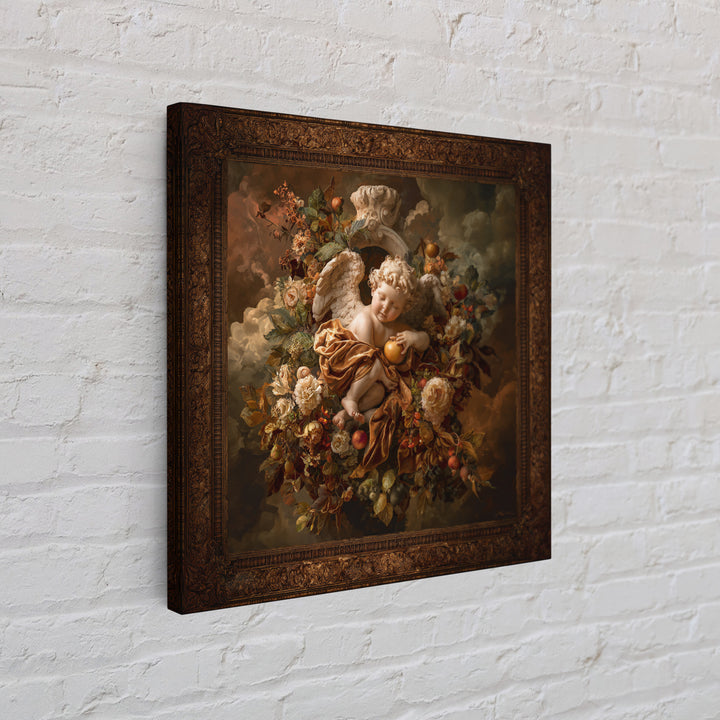 Ornate Cherub Figure Surrounded by Clouds and Canvas Print, Baroque Art, Moody Wall Art, Living Room Decor, Fine Art, Ornate, BAO-1x1-26