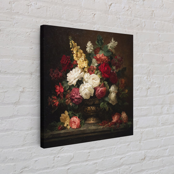 Dark Floral Arrangement Framed Canvas Print, Baroque Art, Oil Painting, Living Room Decor, Fine Art, Ornate, Eclectic Wall Art, BAO-1x1-28