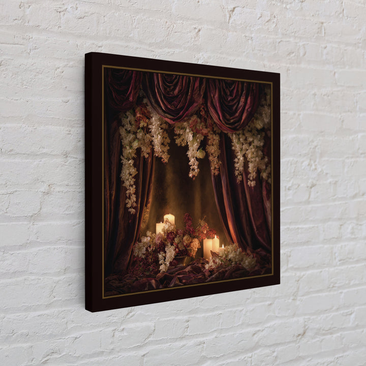 Velvet Drapery with Pearls Flowers and Candlelight Canvas Print, Baroque Art, Canvas, Living Room Decor, Fine Art, Ornate, BAO-1x1-3