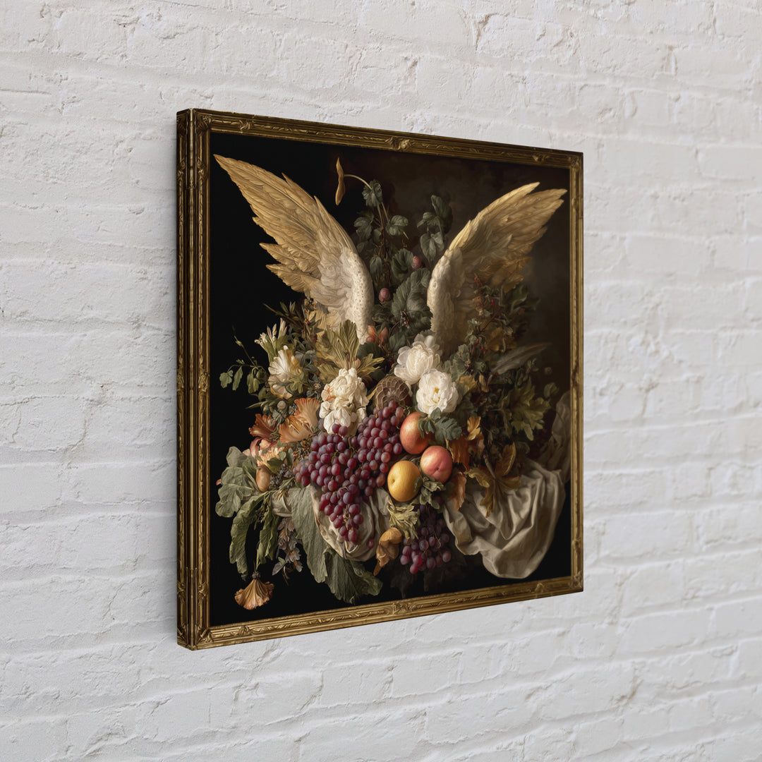 Gilded Angel Wings Emerging from Storm Clouds Canvas Print, Baroque Art, Minimalist Wall Art, Living Room Decor, Oil Painting, BAO-1x1-30