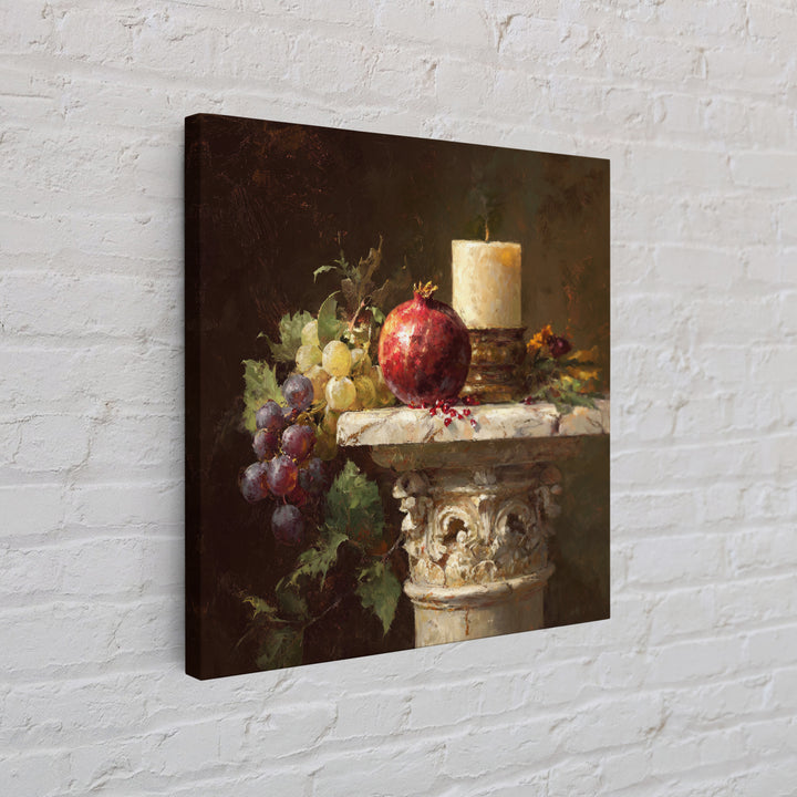 Pomegranate and Grapes on a Marble Ledge Framed Canvas Print, Baroque Art, Home Decor, Living Room Decor, Fine Art, Ornate, BAO-1x1-32