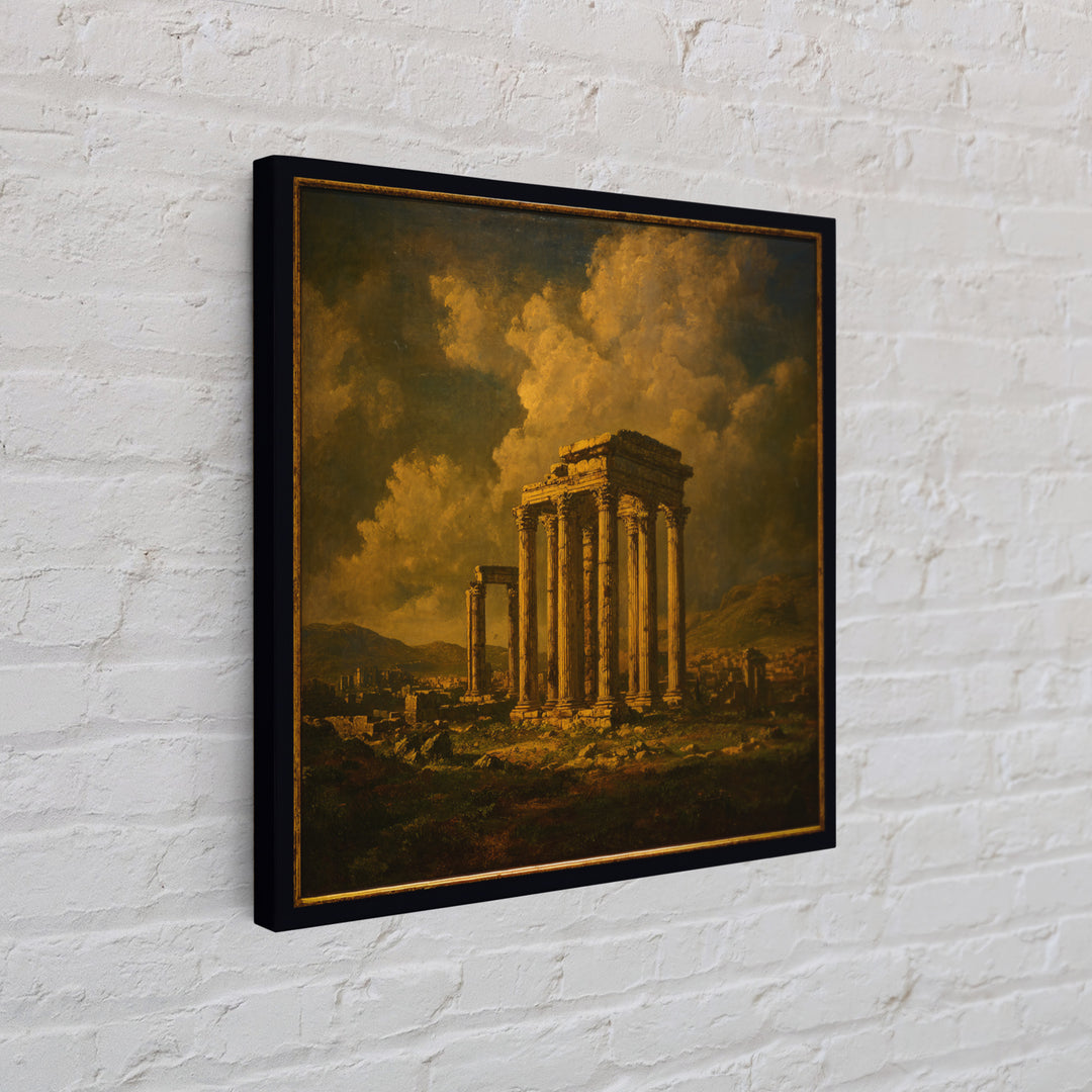 Classical Ruins Beneath a Dramatic Sky Framed Canvas Print, Baroque Art, Living Room Wall Art, Living Room Decor, Oil Painting, BAO-1x1-43