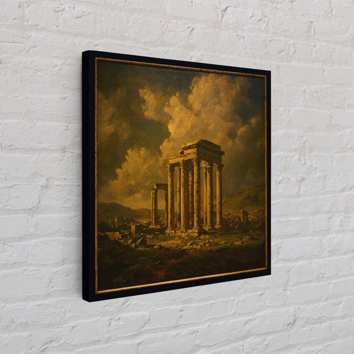 Classical Ruins Beneath a Dramatic Sky Framed Canvas Print, Baroque Art, Living Room Wall Art, Living Room Decor, Oil Painting, BAO-1x1-43