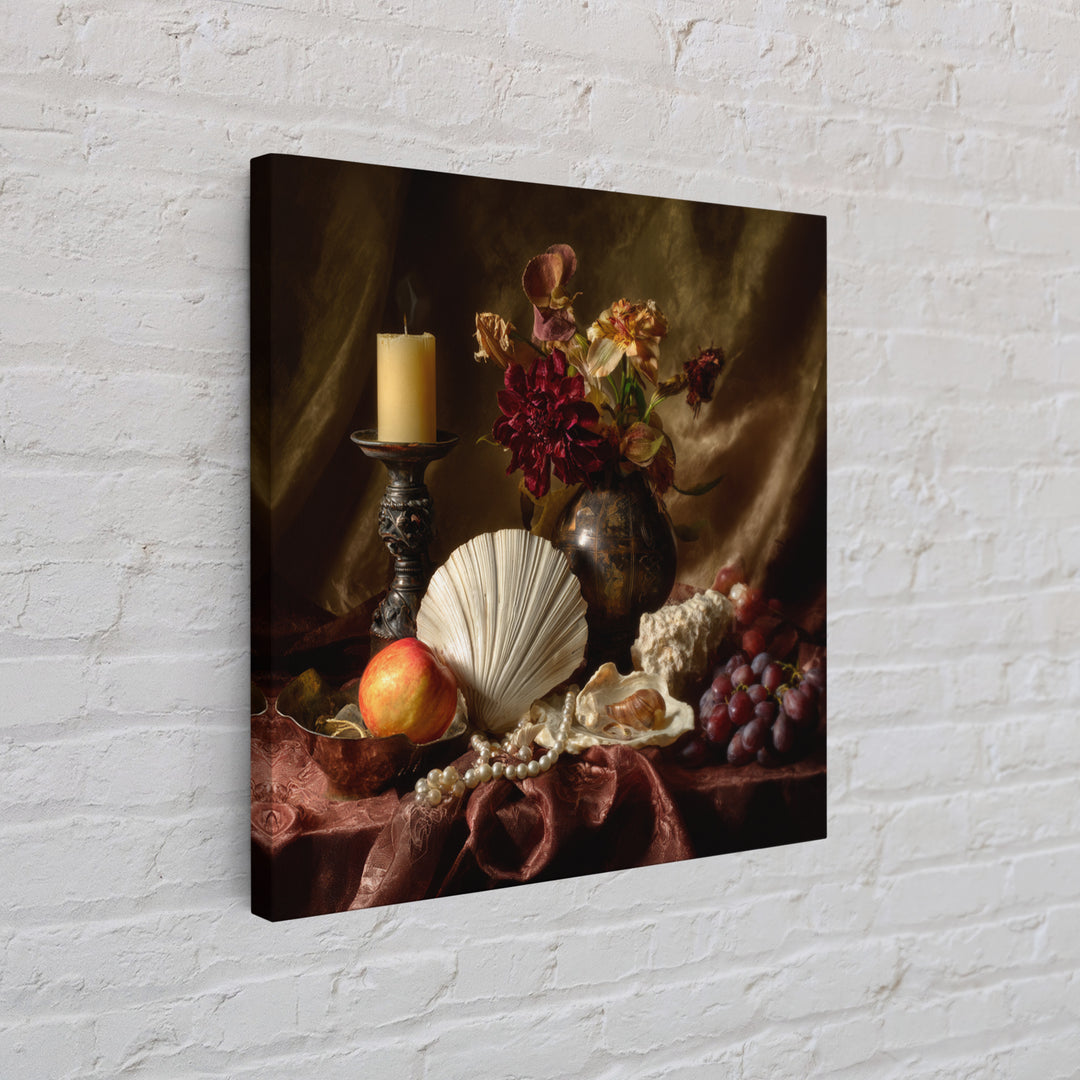 Ornamental Shell and Pearl Composition Framed Canvas Print, Baroque Art, Living Room Wall Art, Living Room Decor, Ornate, BAO-1x1-46