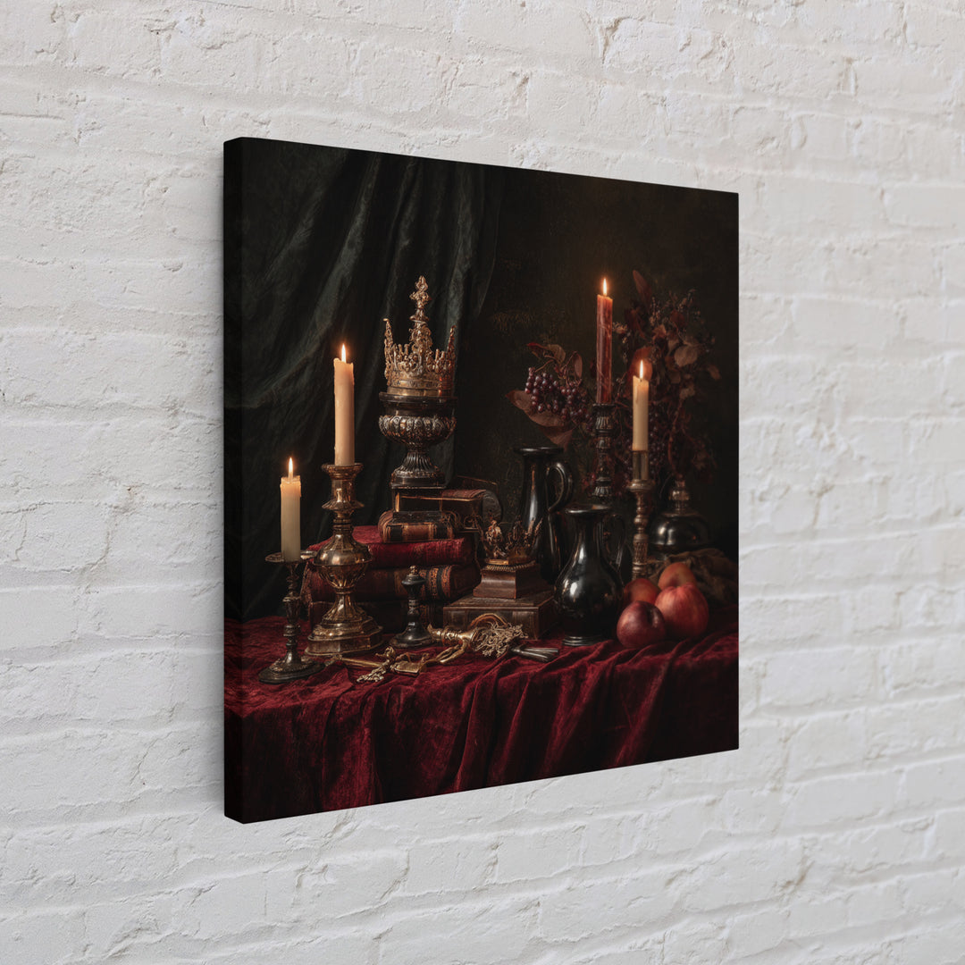 Dark Red Velvet Framed Canvas Print, Baroque Art, Whimsical Decor, Living Room Decor, Fine Art, Ornate, Maximalist Decor, BAO-1x1-47