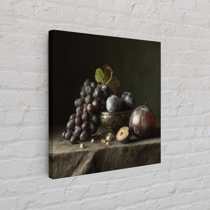 Dramatic Fruit Still Life Canvas Print, Baroque Art, Gallery Wall, Living Room Decor, Fine Art, Ornate, Neutral Decor, BAO-1x1-49