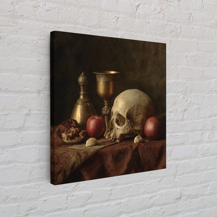Skull and Hourglass Vanitas Still Life Canvas Print, Baroque Art, Moody Wall Art, Living Room Decor, Fine Art, Ornate, BAO-1x1-5