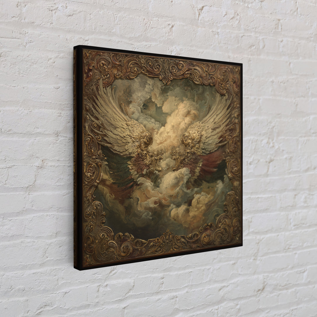 Gilded Angel Wings Emerging from Storm Clouds Canvas Print, Baroque Art, Minimalist Wall Art, Living Room Decor, Oil Painting, BAO-1x1-54