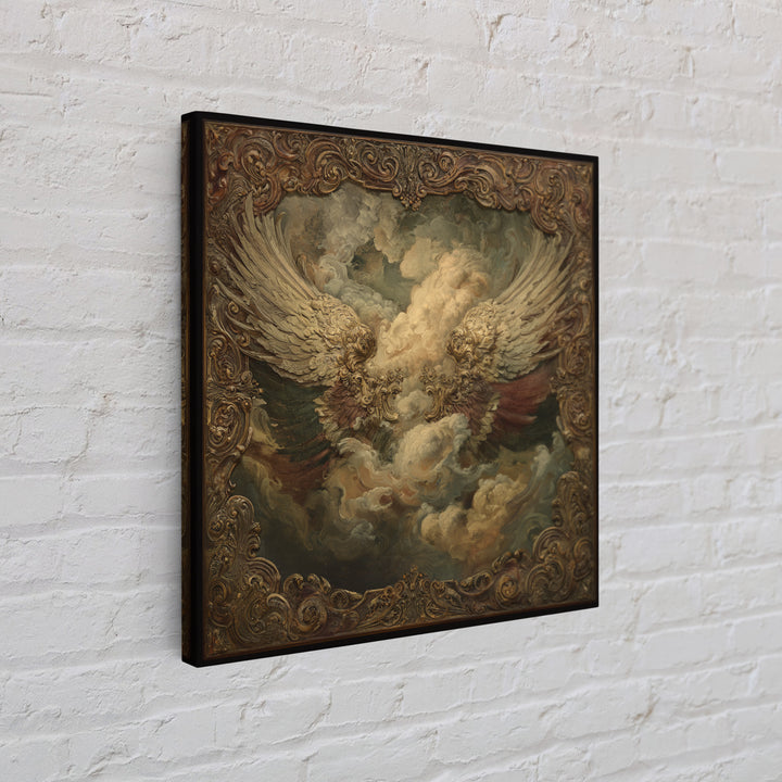 Gilded Angel Wings Emerging from Storm Clouds Canvas Print, Baroque Art, Minimalist Wall Art, Living Room Decor, Oil Painting, BAO-1x1-54