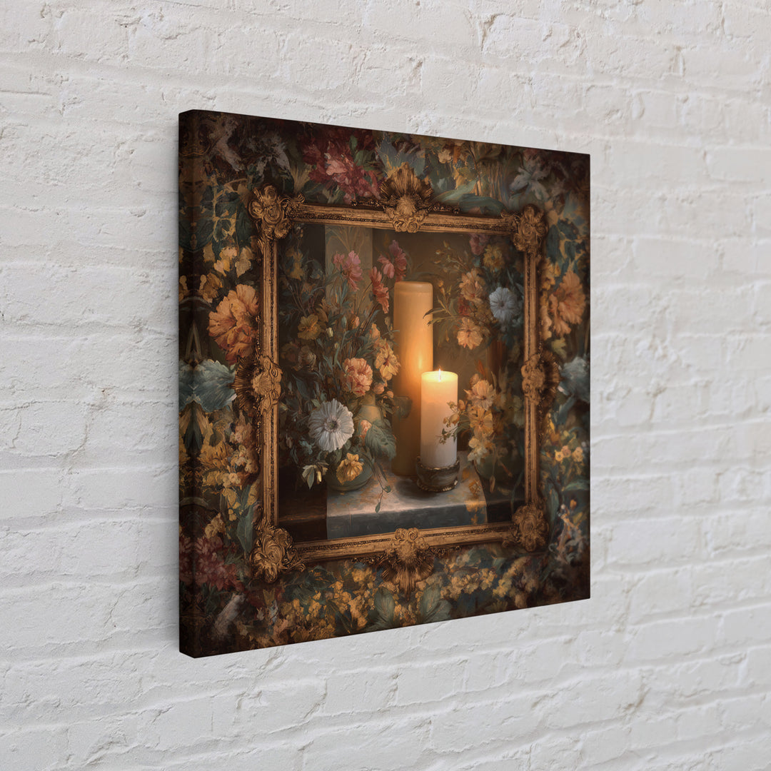 Ornate Gold Frame Illusion Around a Botanical Framed Canvas Print, Baroque Art, Maximalist Decor, Living Room Decor, Ornate, BAO-1x1-57