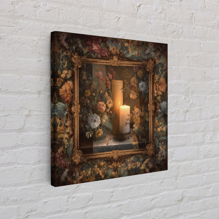 Ornate Gold Frame Illusion Around a Botanical Framed Canvas Print, Baroque Art, Maximalist Decor, Living Room Decor, Ornate, BAO-1x1-57