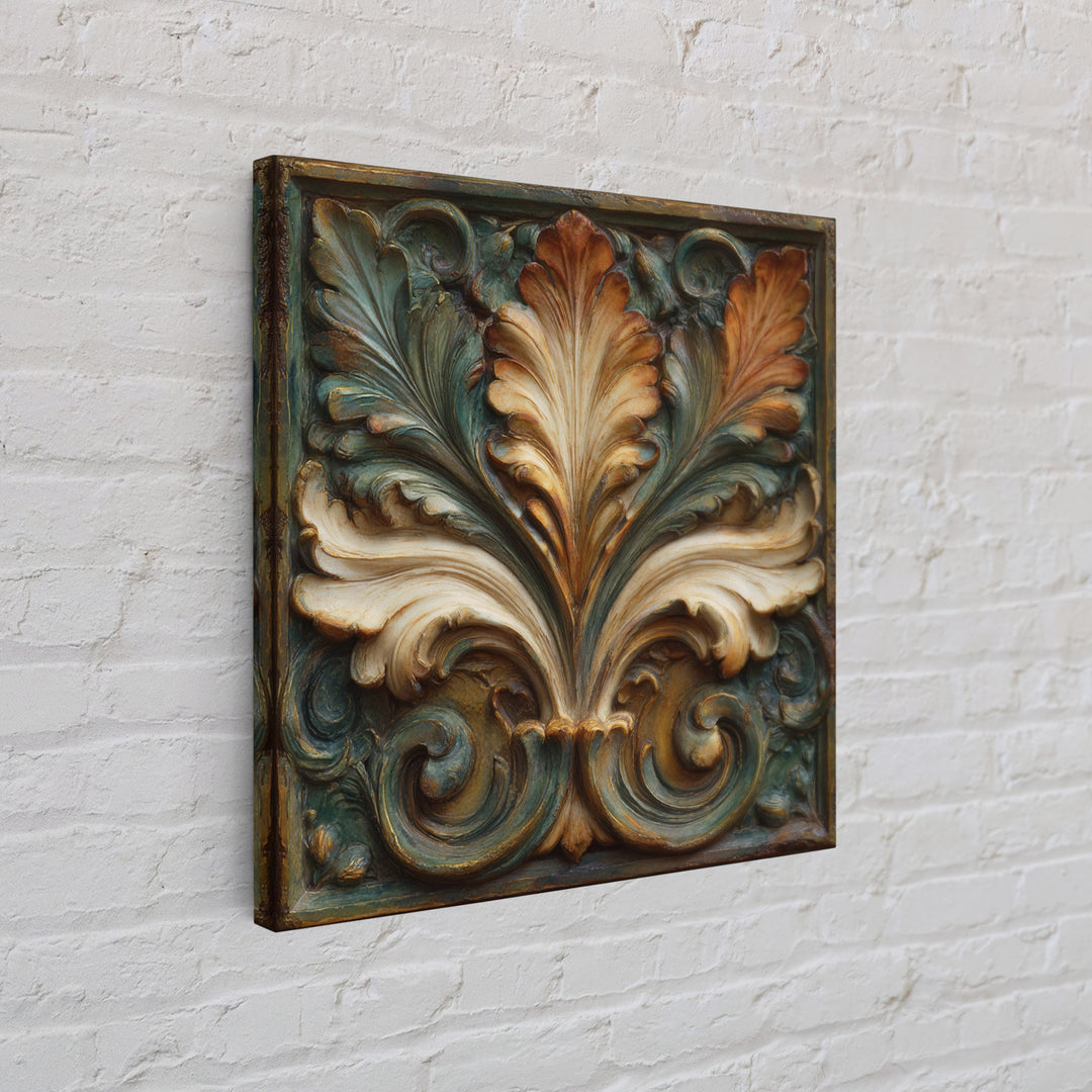 Carved Acanthus Leaf Ornament Study Framed Canvas Print, Baroque Art, Maximalist Wall Art, Living Room Decor, Oil Painting, BAO-1x1-63