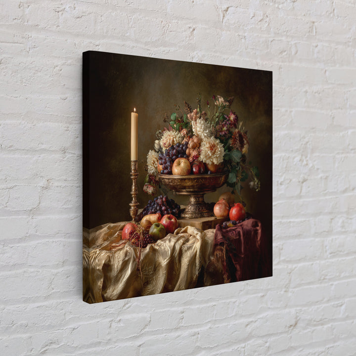 Lavish Banquet Fruit Composition Framed Canvas Print, Baroque Art, Dark Academia Art, Living Room Decor, Fine Art, Ornate, BAO-1x1-68