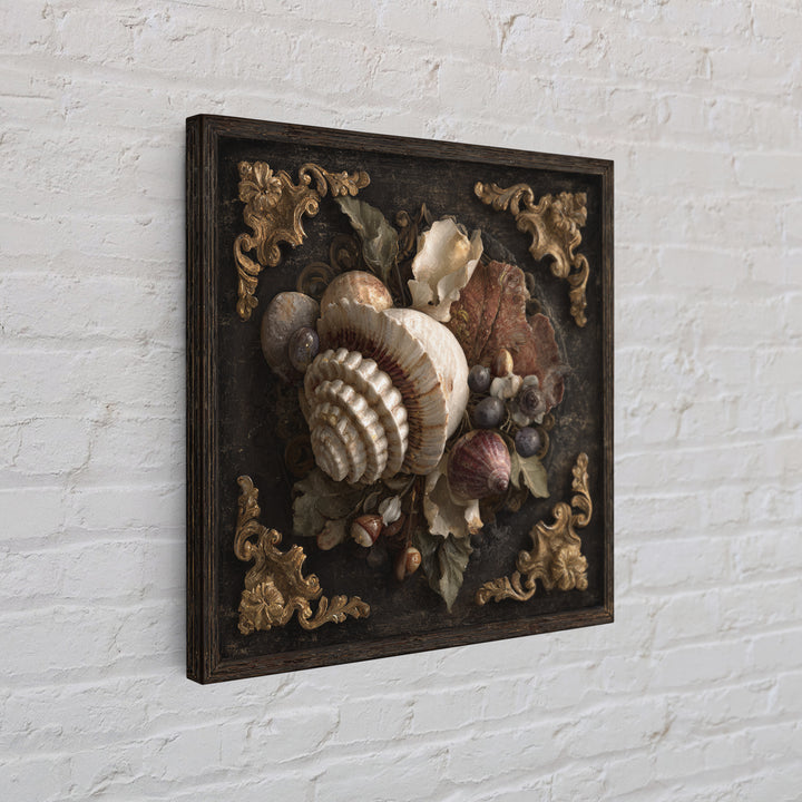 Ornamental Shell and Pearl Composition Framed Canvas Print, Baroque Art, Living Room Wall Art, Living Room Decor, Ornate, BAO-1x1-70