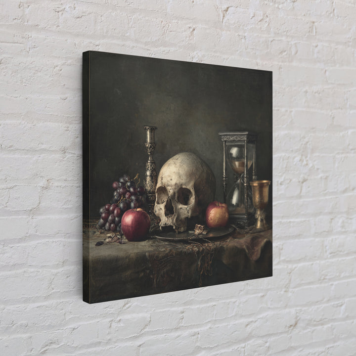 Skull and Hourglass Vanitas Still Life Canvas Print, Baroque Art, Art Nouveau Decor, Living Room Decor, Fine Art, Ornate, BAO-1x1-77