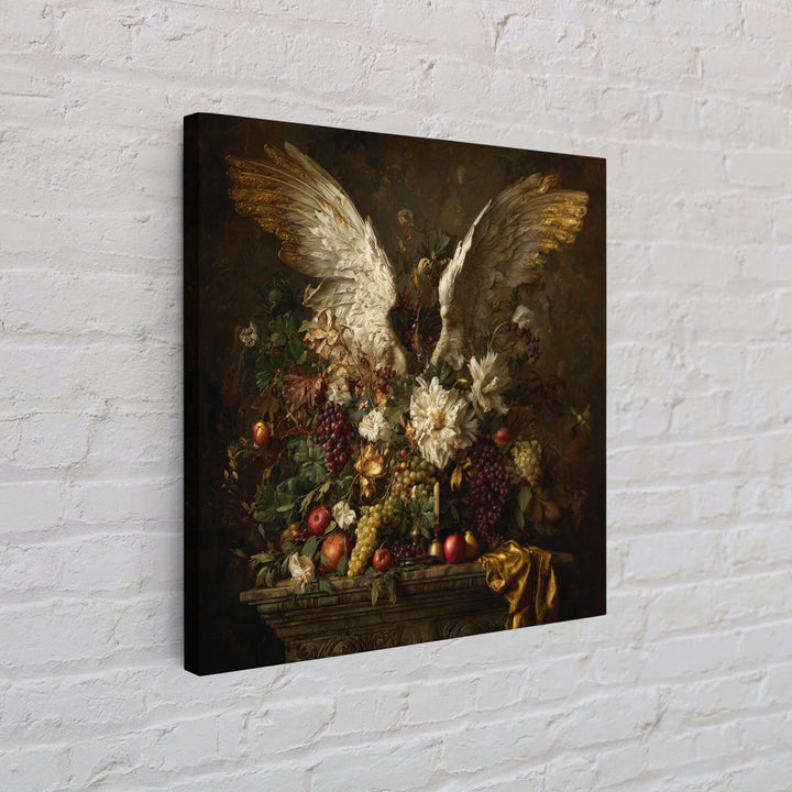 Gilded Angel Wings Emerging from Storm Clouds Framed Canvas Print, Baroque Art, Maximalist Decor, Living Room Decor, Ornate, BAO-1x1-78