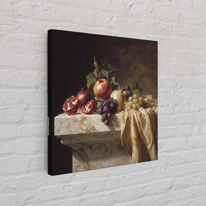Pomegranate and Grapes on a Marble Ledge Framed Canvas Print, Baroque Art, Digital Wall Art, Living Room Decor, Ornate, BAO-1x1-8