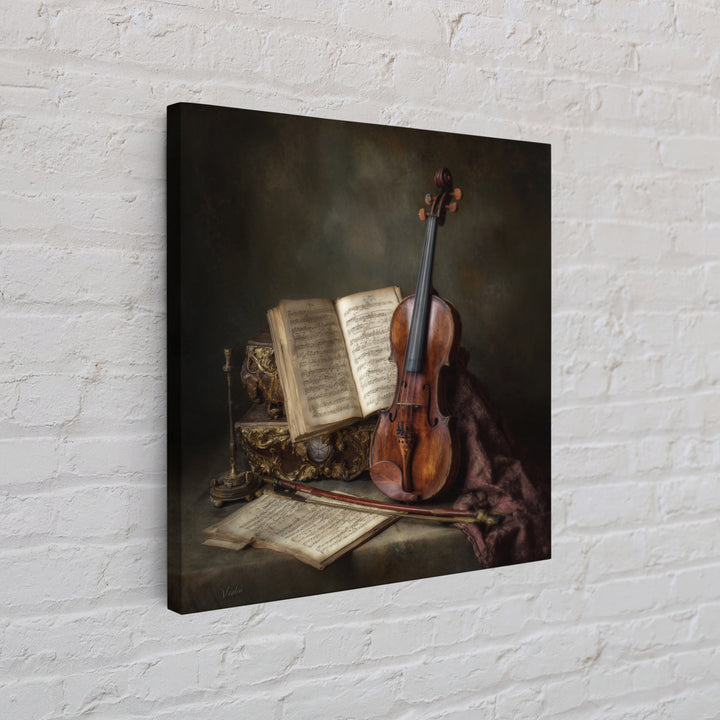 Baroque Violin and Sheet Music Still Life Framed Canvas Print, Baroque Art, Home Decor, Living Room Decor, Fine Art, Ornate, BAO-1x1-83