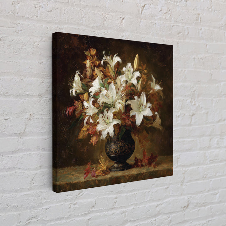 Dramatic White Lilies Framed Canvas Print, Baroque Art, Maximalist Wall Art, Living Room Decor, Abstract Art, Ornate, BAO-1x1-84