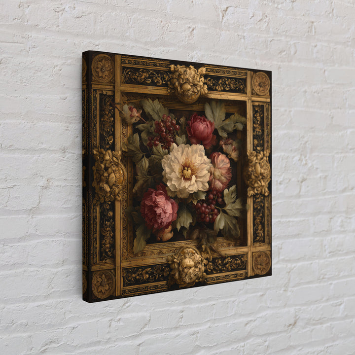 Ornate Gold Frame Illusion Around a Botanical Canvas Print, Baroque Art, Minimalist Wall Art, Living Room Decor, Ornate, BAO-1x1-9