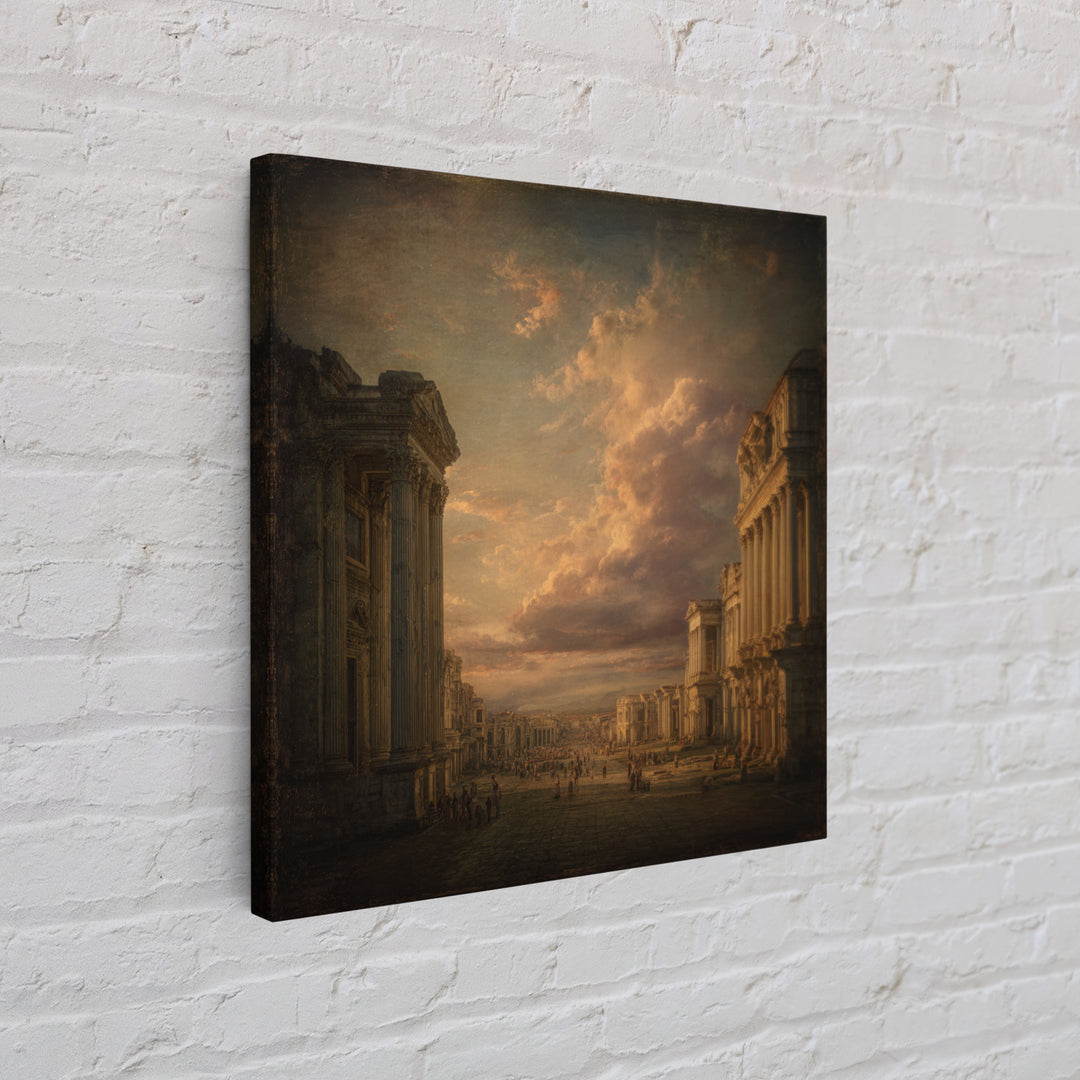 Classical Ruins Beneath a Dramatic Sky Canvas Print, Baroque Art, Wall Decor, Living Room Decor, Fine Art, Ornate, BAO-1x1-91