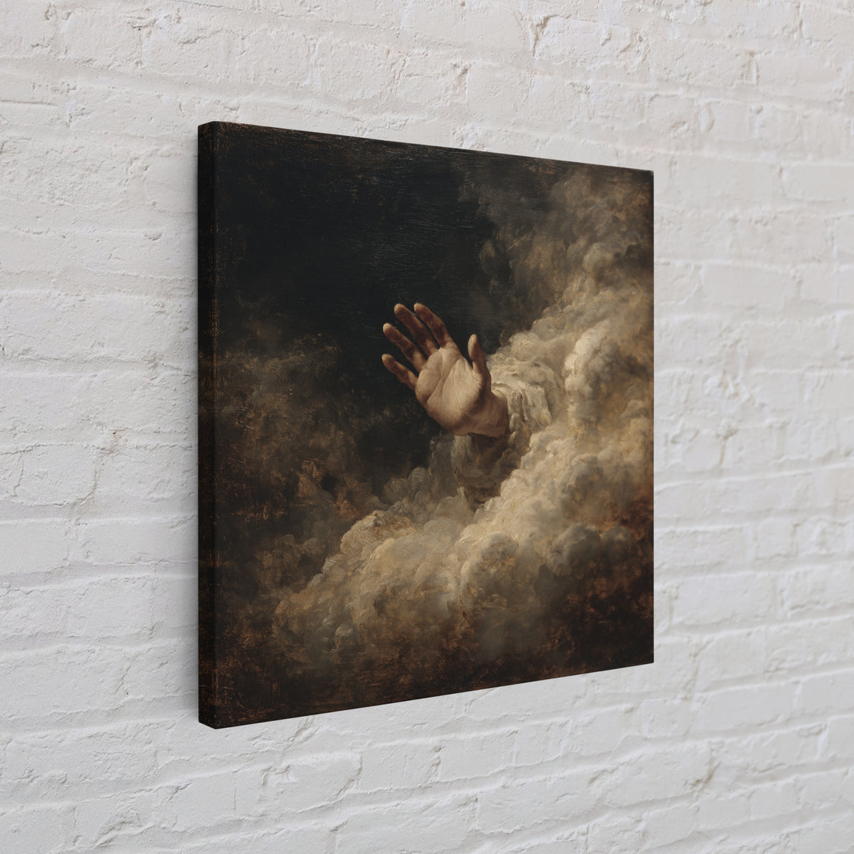 Angelic Hand Reaching Through Clouds Framed Canvas Print, Baroque Art, Maximalist Wall Art, Living Room Decor, Oil Painting, BAO-1x1-93