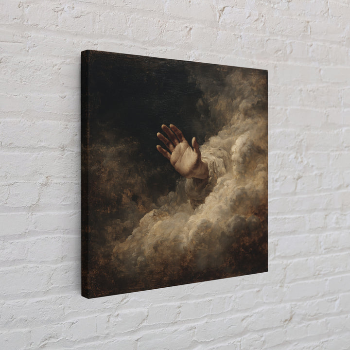 Angelic Hand Reaching Through Clouds Framed Canvas Print, Baroque Art, Maximalist Wall Art, Living Room Decor, Oil Painting, BAO-1x1-93
