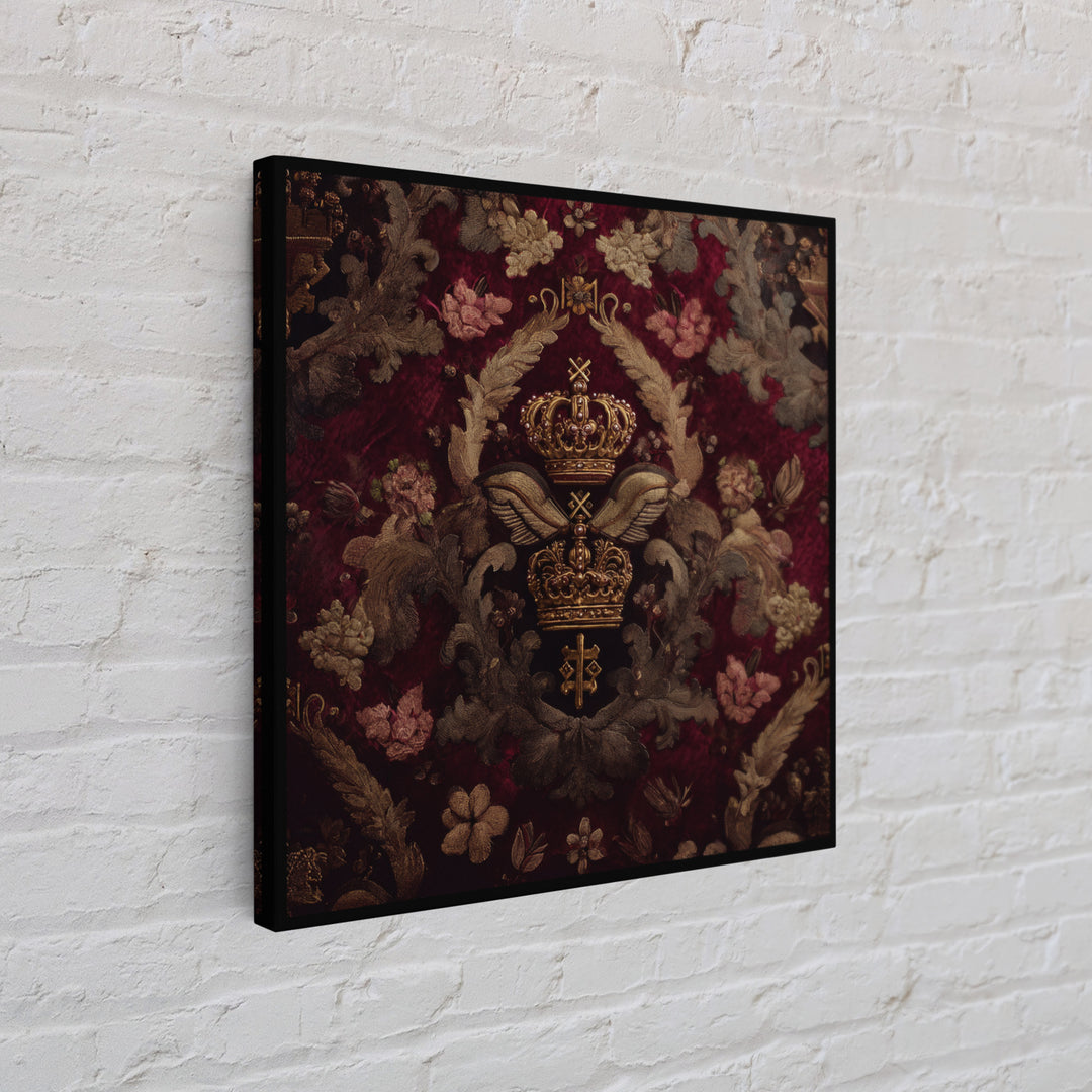 Dark Red Velvet Canvas Print, Baroque Art, Art Nouveau Decor, Living Room Decor, Fine Art, Ornate, Art Print, Textured Painting, BAO-1x1-95