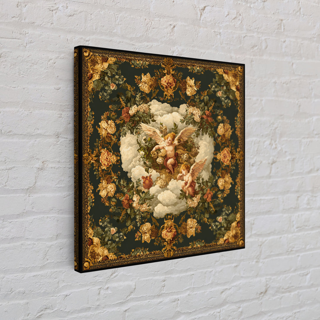 Ornate Cherub Figure Surrounded by Clouds and Canvas Print, Baroque Art, Art Nouveau Decor, Living Room Decor, Fine Art, Ornate, BAO-1x1-98