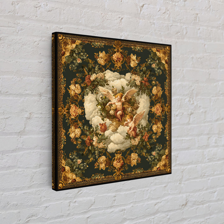 Ornate Cherub Figure Surrounded by Clouds and Canvas Print, Baroque Art, Art Nouveau Decor, Living Room Decor, Fine Art, Ornate, BAO-1x1-98
