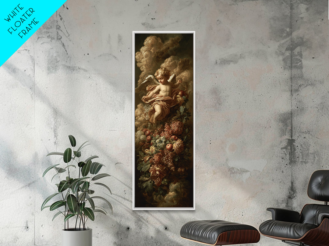 Ornate Cherub Figure Surrounded by Clouds and Canvas Print, Baroque Art, Moody Wall Art, Living Room Decor, Fine Art, Ornate, BAO-1x3-14