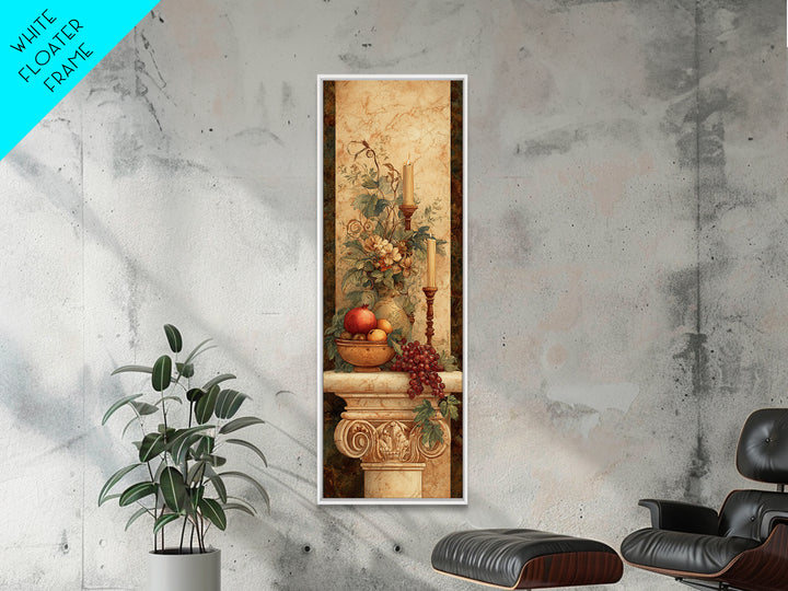 Pomegranate and Grapes on a Marble Ledge Framed Canvas Print, Baroque Art, Dark Academia Art, Living Room Decor, Ornate, BAO-1x3-20