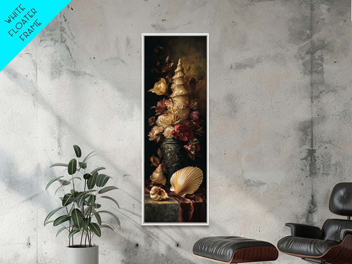 Ornamental Shell and Pearl Composition Framed Canvas Print, Baroque Art, Living Room Wall Art, Living Room Decor, BAO-1x3-34
