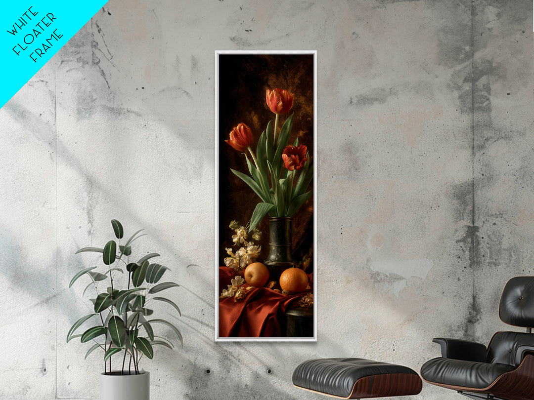 Black Background Tulips Framed Canvas Print, Baroque Art, Room Decor Aesthetic, Living Room Decor, Fine Art, Ornate, Home Decor, BAO-1x3-4